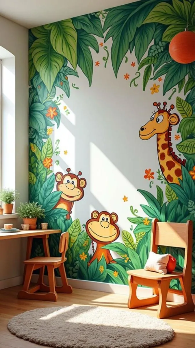Jungle themed kids playroom wall printing
